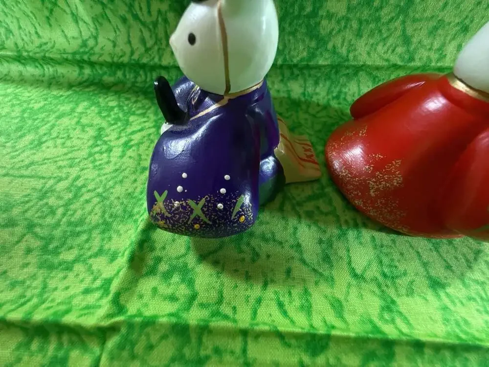 Japanese Ceramic Rabbit Hina Dolls Emperor and Empress Pair Mino Ware